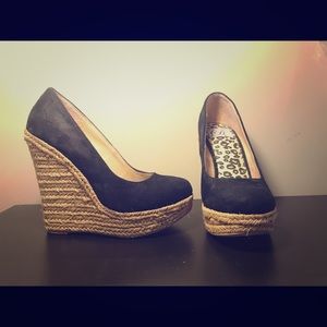 Black wedges with leopard soles